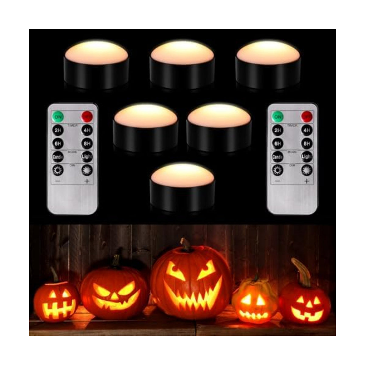 Riakrum 6 Pack Halloween Pumpkin LED Lights, Black,Warm Light