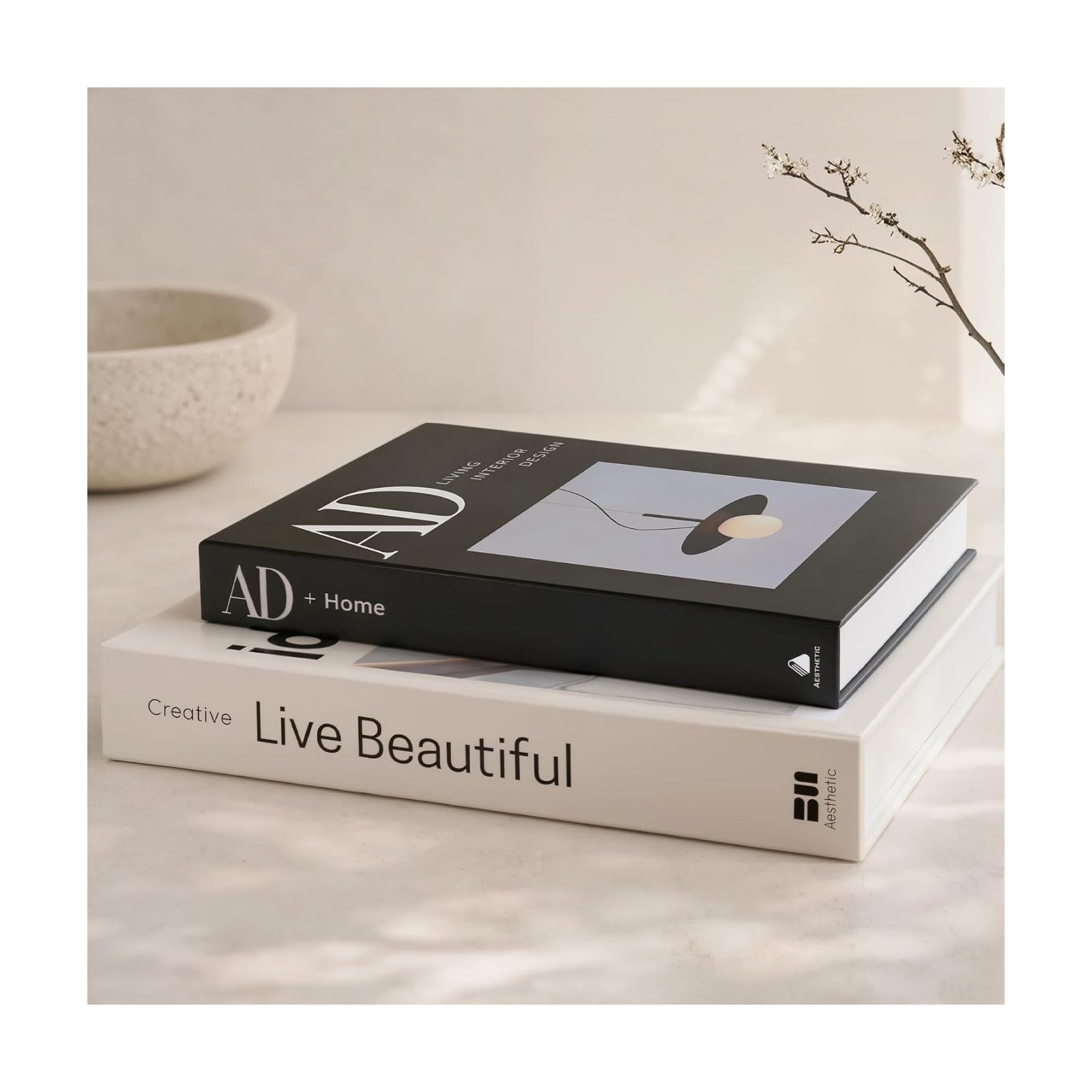 Fake Books / Aesthetic Decorative Books / Beige & Black / Set of 2