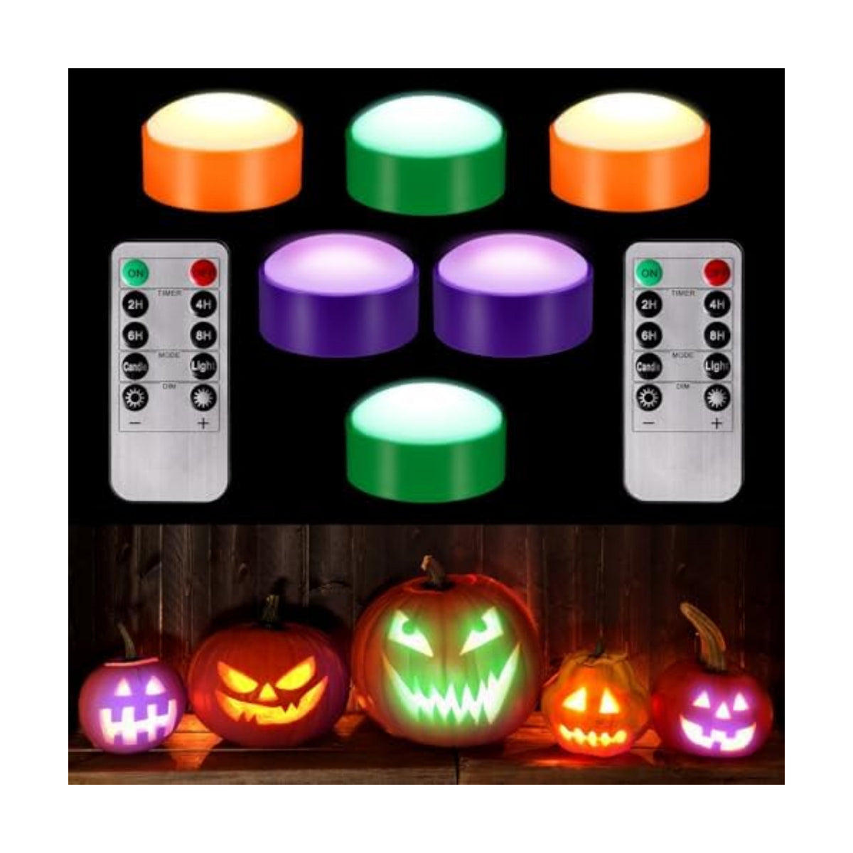 Riakrum 6 Pack Halloween Pumpkin LED Lights, Green, Orange, Purple