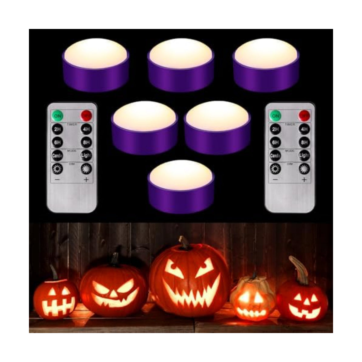 Riakrum 6 Pack Halloween Pumpkin LED Lights, Purple,Warm Light