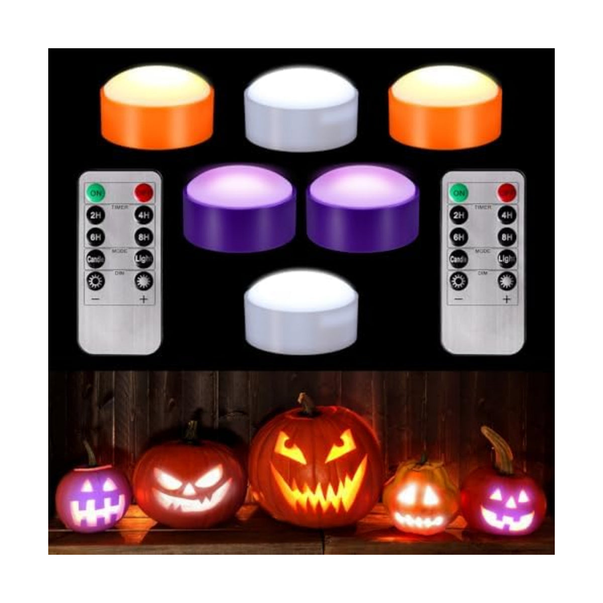 Riakrum 6 Pack Halloween Pumpkin LED Lights, White, Orange, Purple