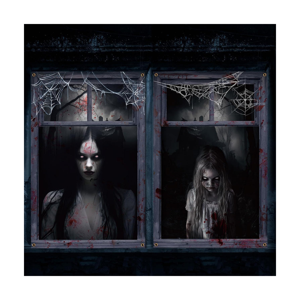 Newwiee 2 Pcs Scary Halloween Curtain Window Silhouette Cover Female Ghost