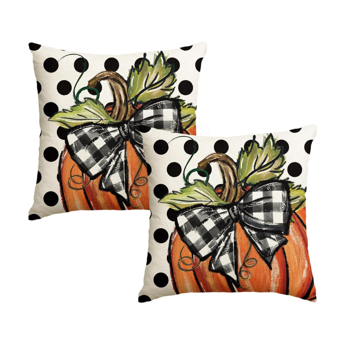 AVOIN colorlife Fall Polka Dot Pumpkin Pillow Covers 18x18 Inch Set of 2