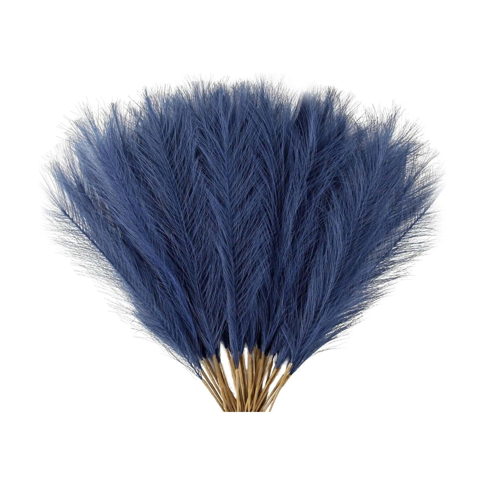 17" Navy Flowers Short Fluffy Artificial Faux Pampas Grass Stems / Blue / Set of 30