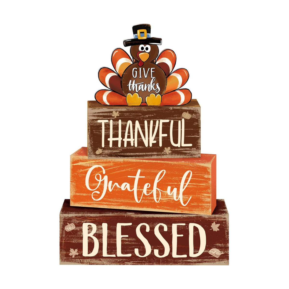 4 Pcs Fall Thanksgiving Decor for Home Funny Turkey Wooden Signs with Hat