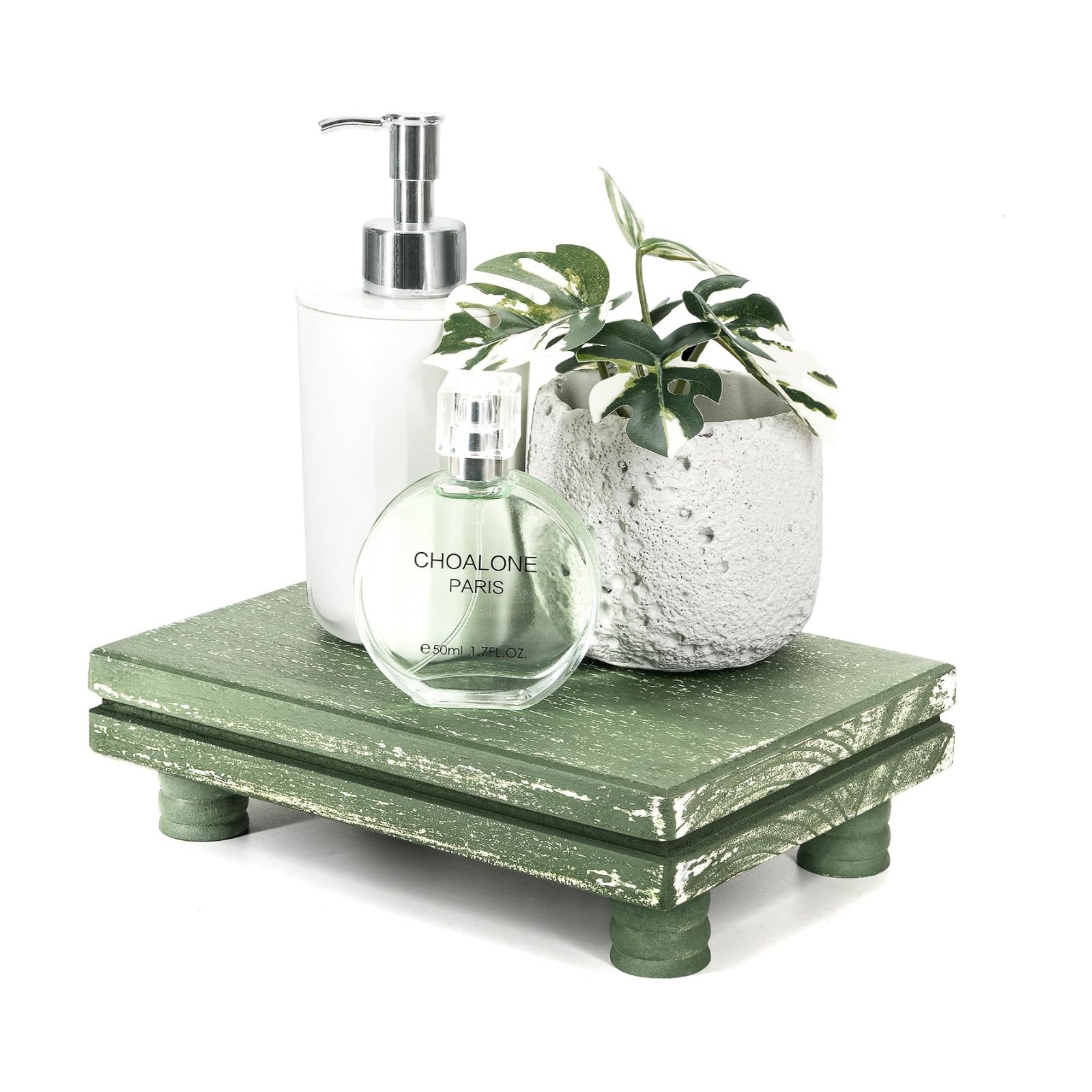 Wood Pedestal Stand as Perfume Stand & Wood / Green