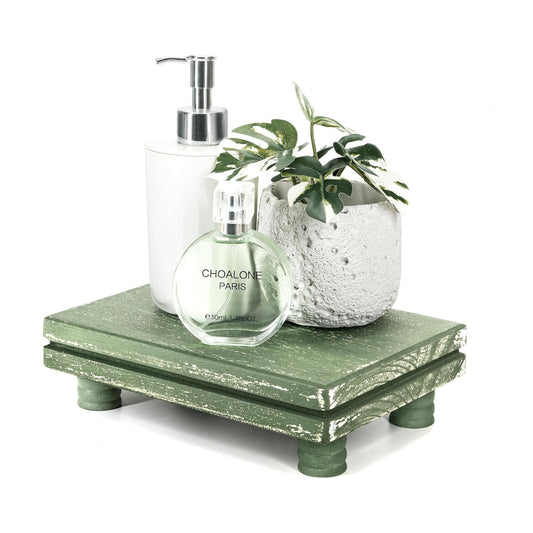 Wood Pedestal Stand as Perfume Stand & Wood / Green