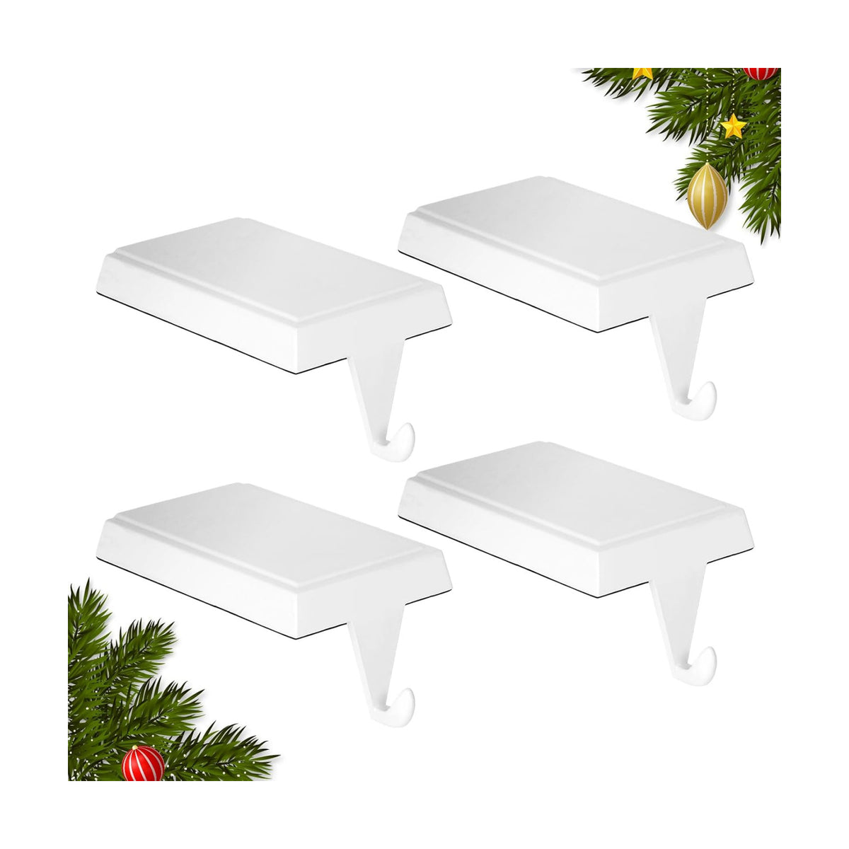 4-Pack Christmas Stocking Holders for Mantel, Weighted Metal Hooks, White
