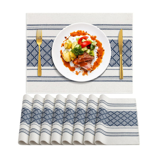 ADRIMER Placemats Set of 8, Boho Table Mats Cotton Blend, Durable Cloth Table Placemats Machine Washable, Rustic Place