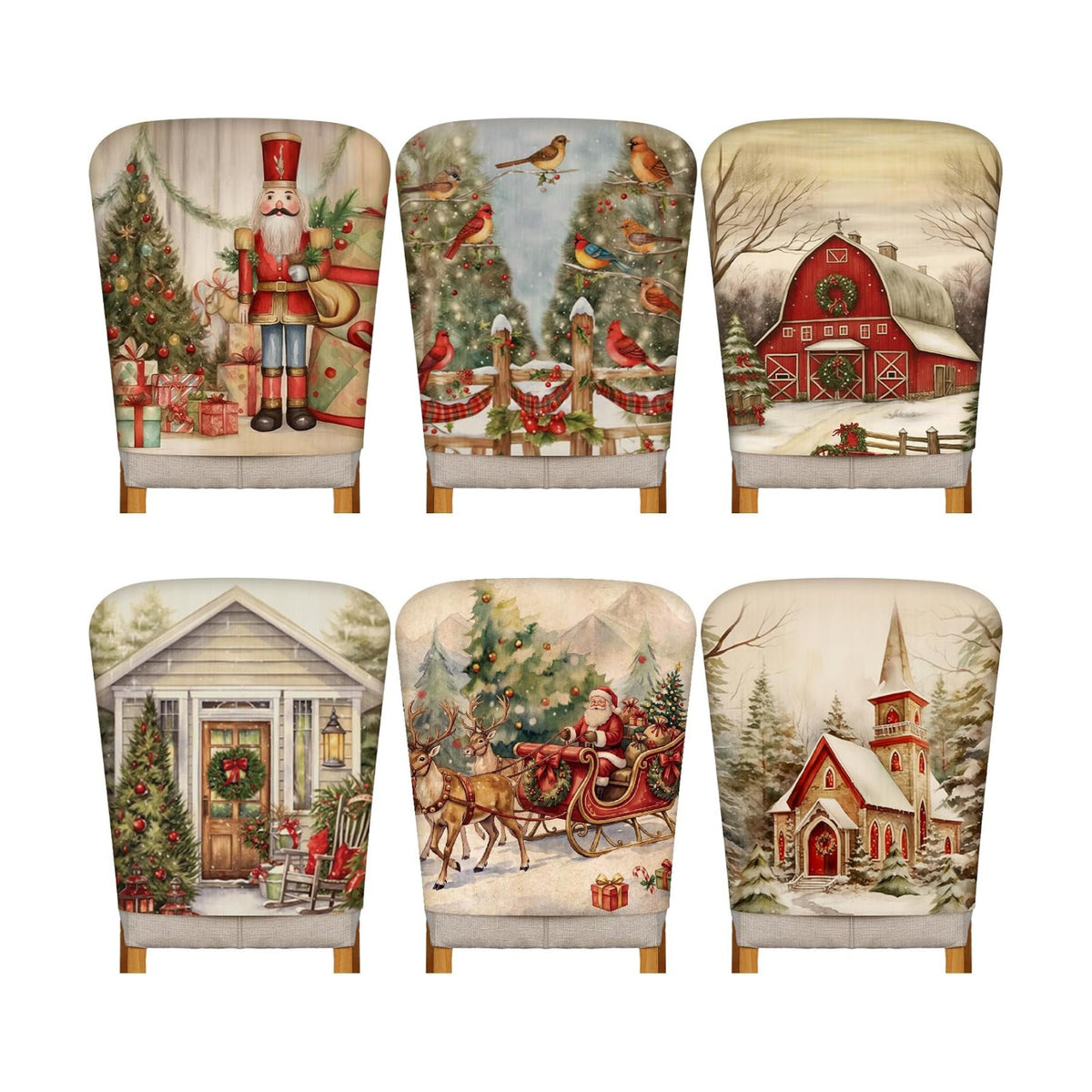 Moukeren 6 Pcs Christmas Chair Cover Set Stretch Dining Chair Back Covers Christmas Nutcracker Red Truck Slipcovers Farmhouse Removable Elastic Seat Protector for Xmas Party Dining Home Kitchen Decor