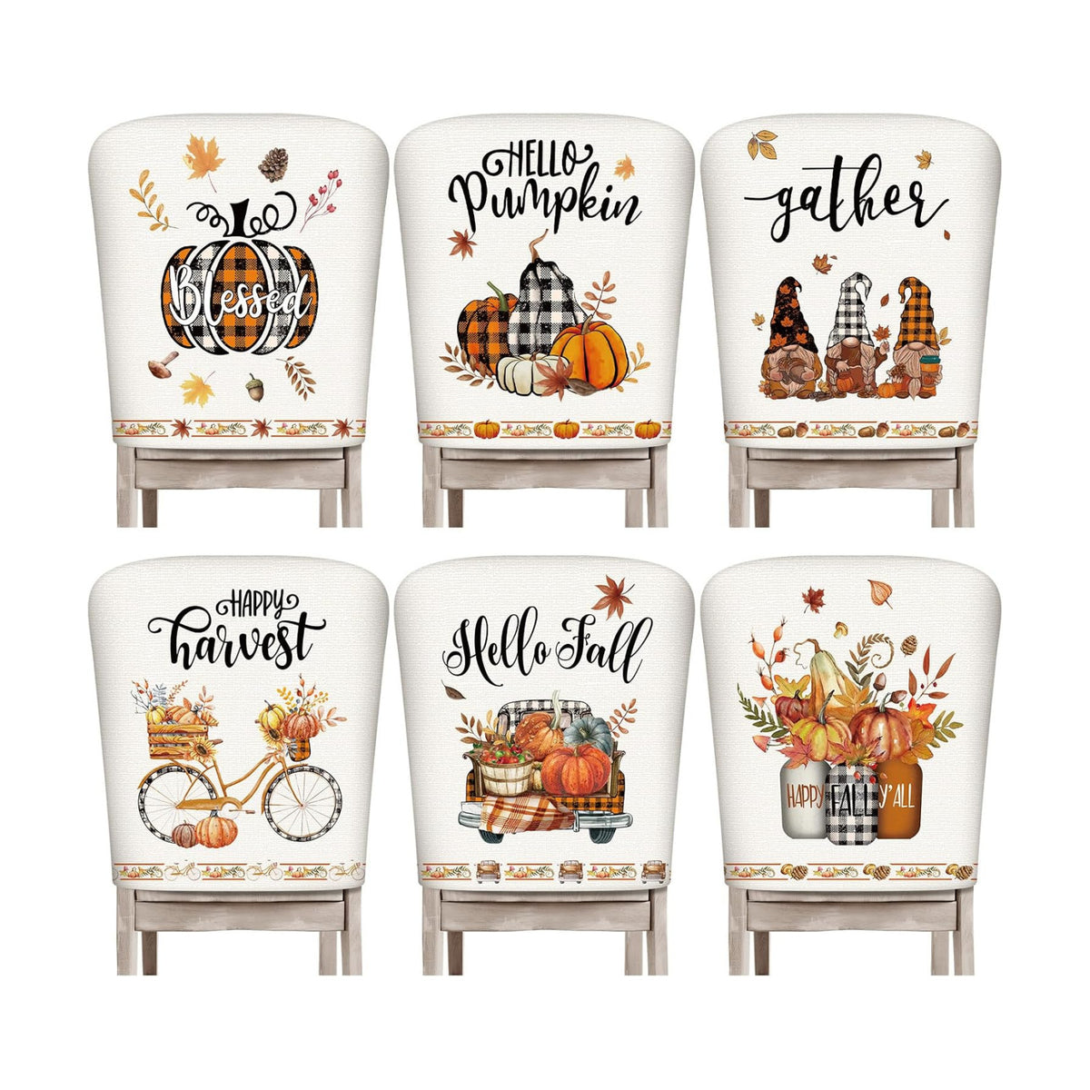 Moukeren Fall Chair Back Cover Set of 6 Thanksgiving Pumpkin Slipcovers Stretch Dining Chair Back Covers Farmhouse Removable Elastic Seat Protector for Home Thanksgiving Harvest Party Kitchen Decor
