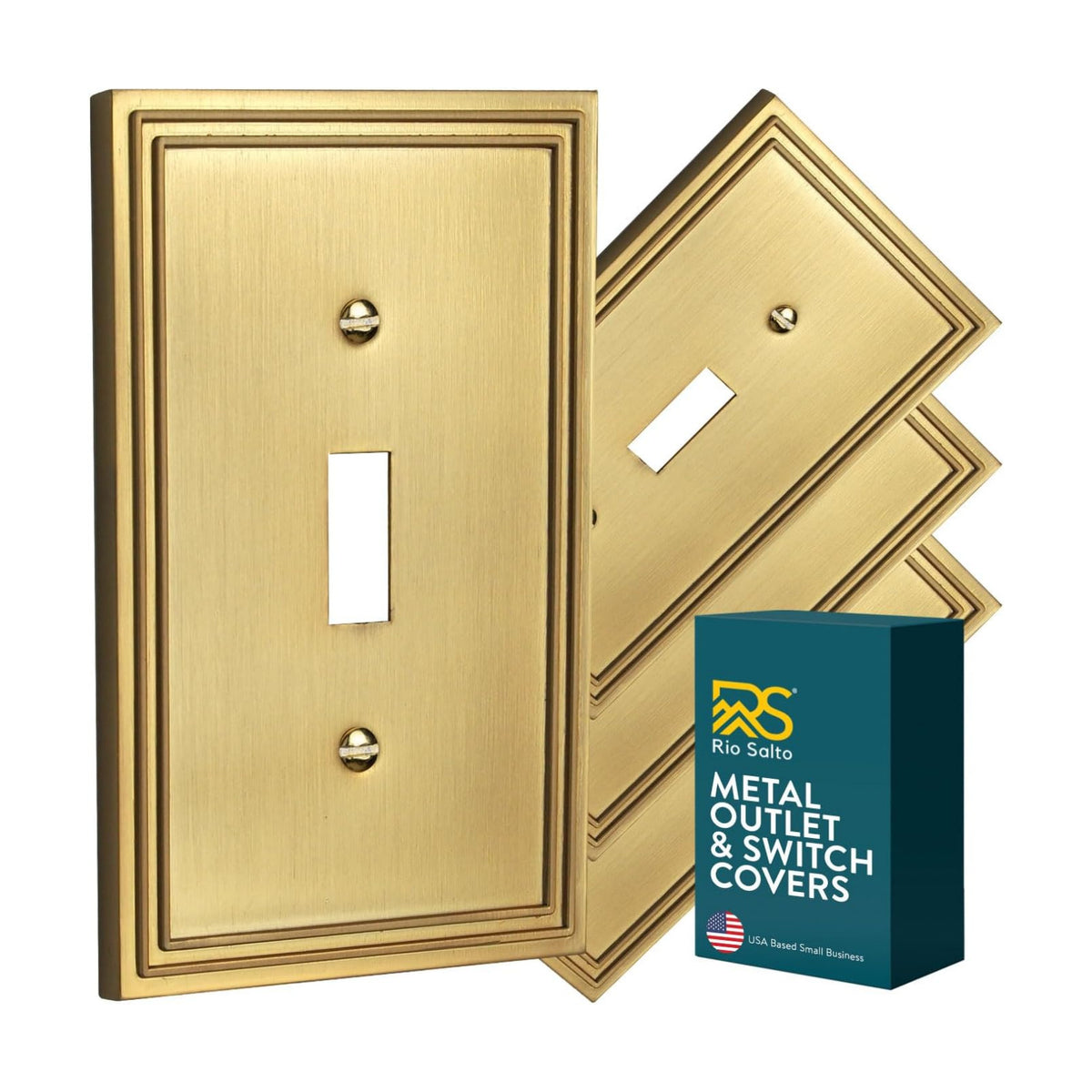 Rio Salto Imperial Collection 1-Gang Toggle Flip Switch Light Switch Plate Outlet Cover Brushed Brass Gold Metal