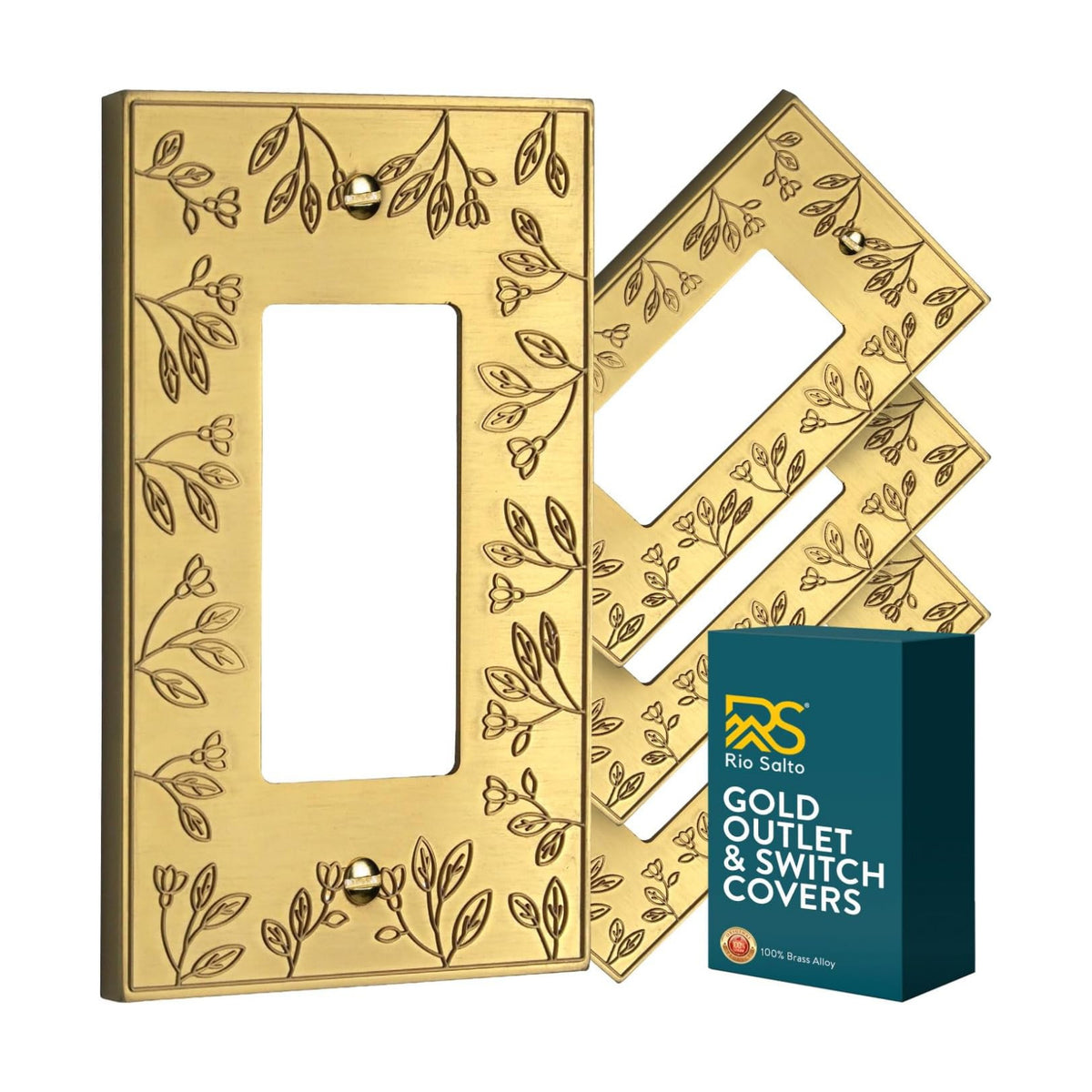 Rio Salto Decorative Gold Light Switch Cover Plate Premium Metal Flower Rocker Decorator Paddle GFCI Switch Plate