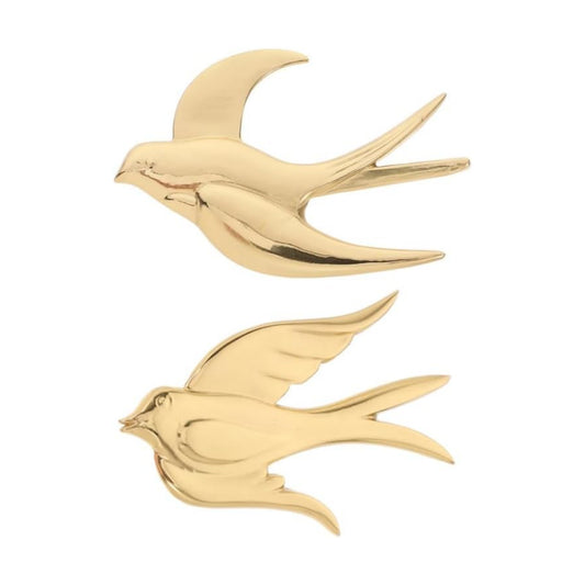 Brass Swallow Wall Sculptures 3D Flying Bird Metal Wall Decor Vintage Style Hanging / Set of 2