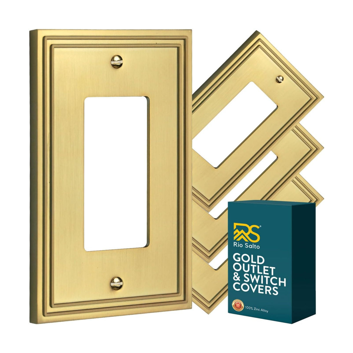 Rio Salto Brushed Brass Gold Metal Rocker Switch Plate Decorator Paddle GFCI Outlet Covers Light Switch Cover Wall
