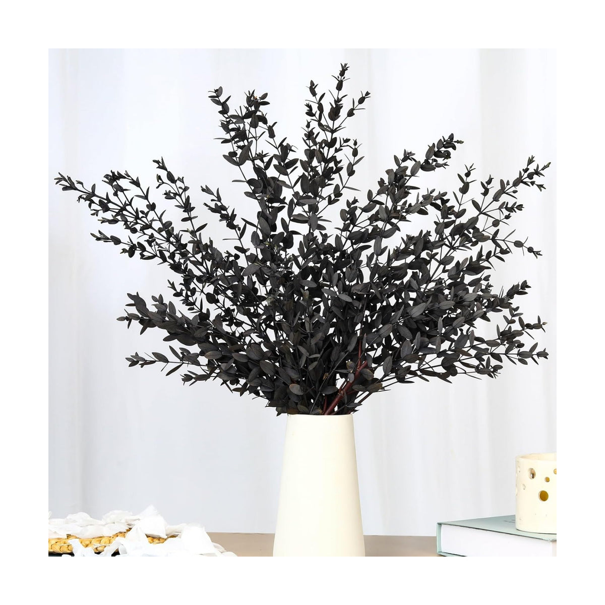 Dried Eucalyptus Leaves Stems, Real Preserved Fresh Eucalyptus Plant for Shower, Small Dried Willow Branches Bundle for Wedding Wreath Party Home Fragrance Vase Bathroom Decor (Black, 3oz)