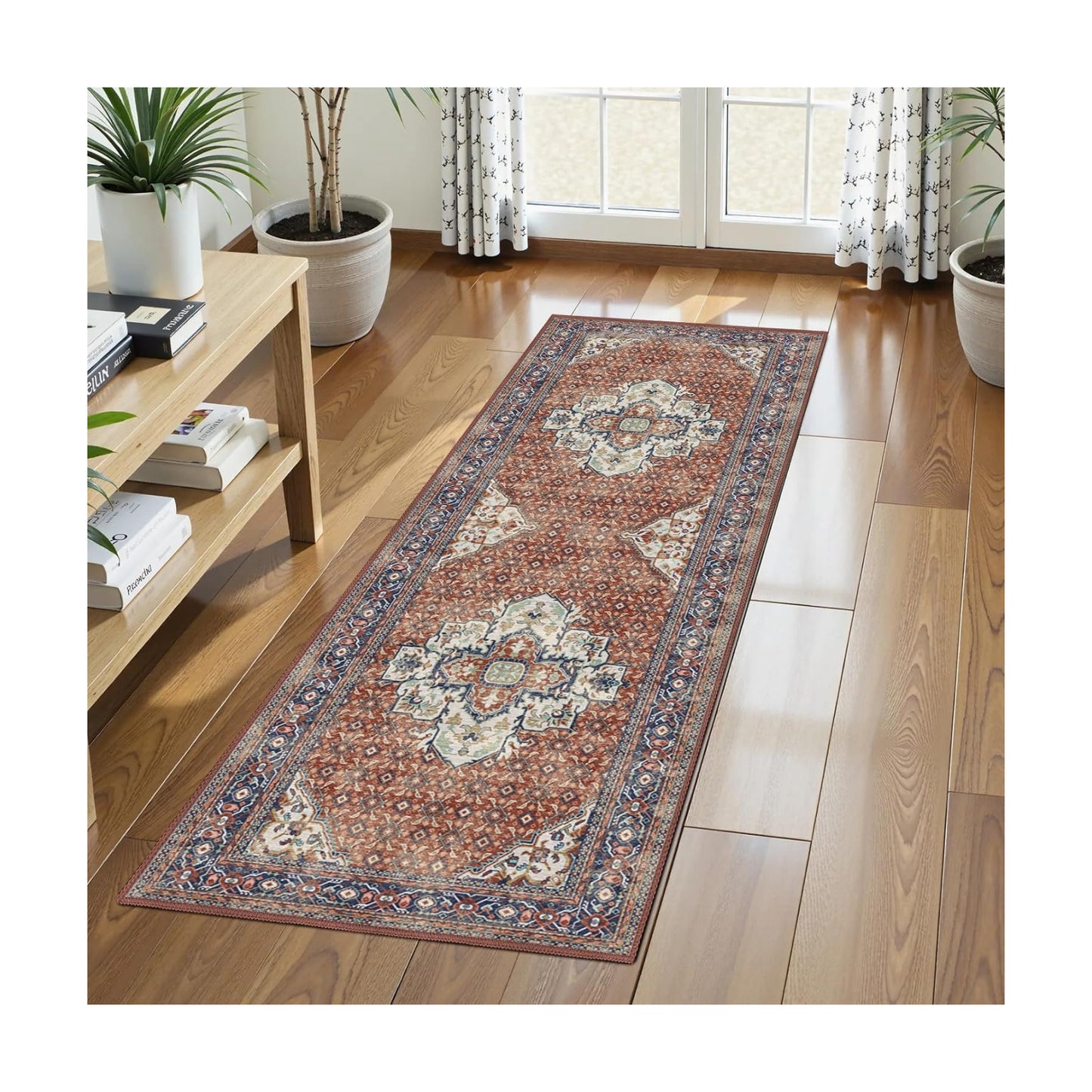 Washable Area Rug 2'6'' x 8' Vintage Traditional Persian Mat - Foldable Distressed Non-Slip Machine Washable Carpet for