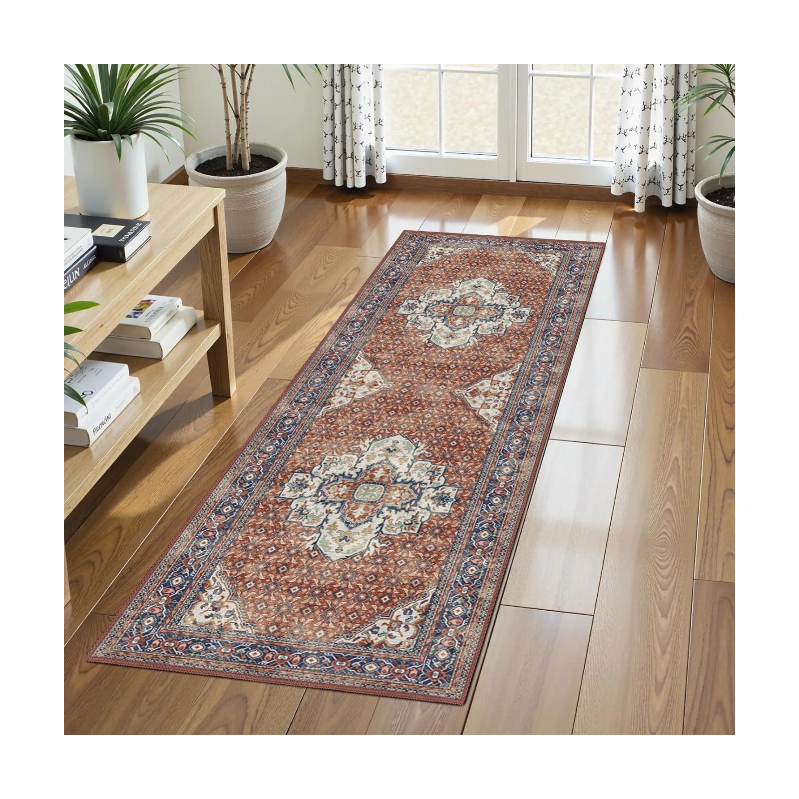 Washable Area Rug 2'6'' x 8' Vintage Traditional Persian Mat - Foldable Distressed Non-Slip Machine Washable Carpet for