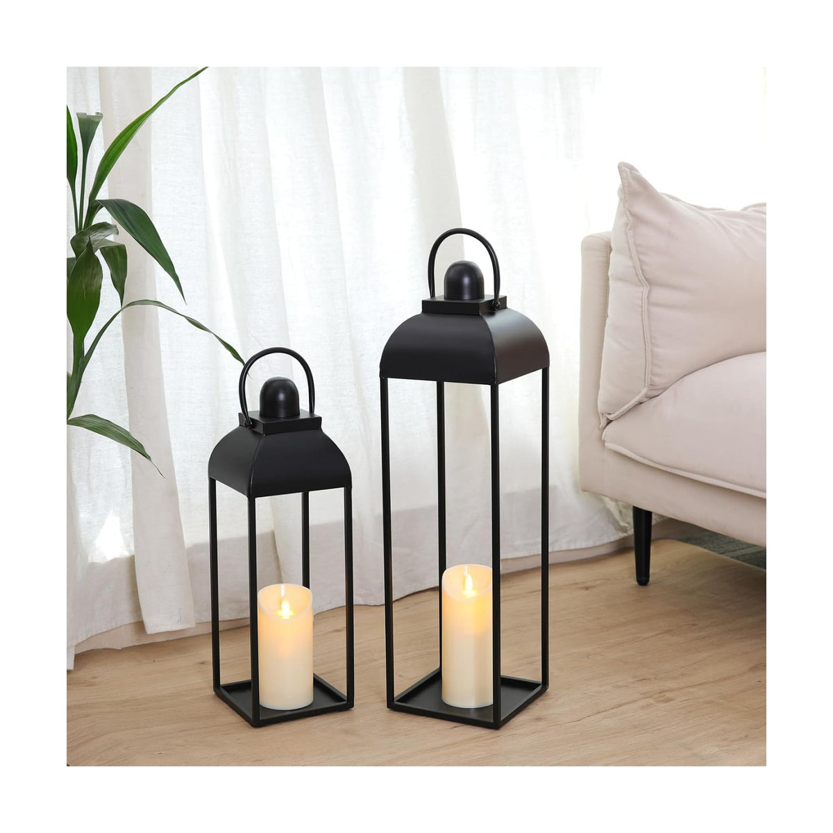 25'' 19'' Lanterns Decorative Outdoor Indoor, Black Metal Outdoor Lanterns | Set of 2 No Glass Modern Farmhouse