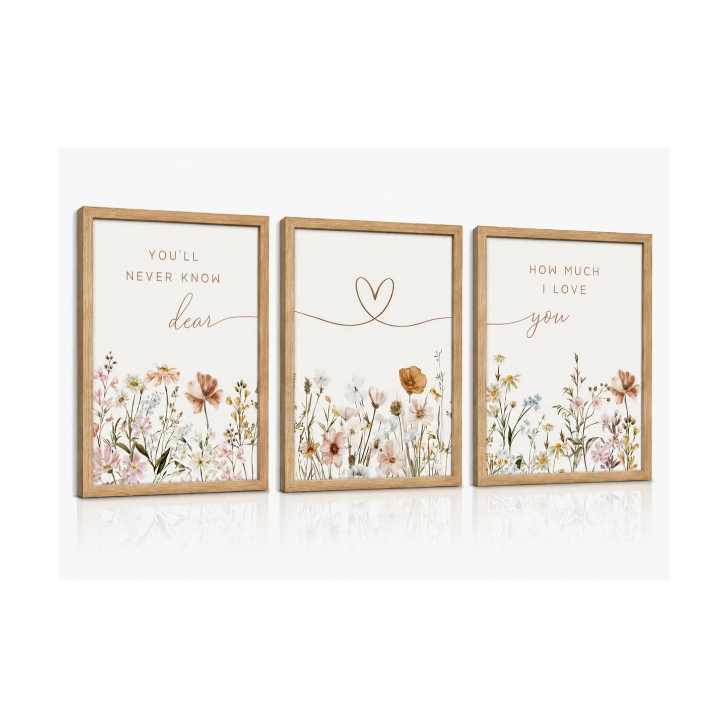 Framed Boho Nursery Wall Art Flower Botanical Sentence / Framed Wood Color / 16L" x 12W / Set of 3