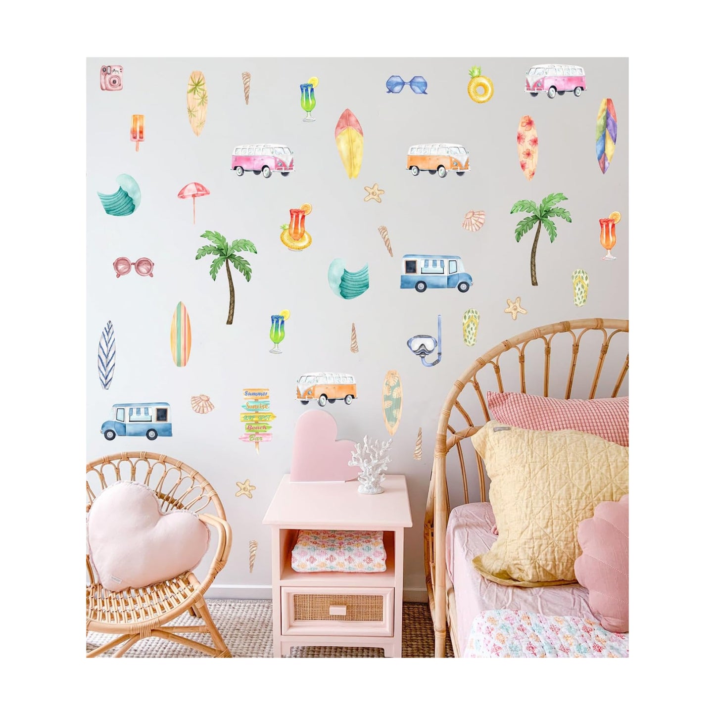 Watercolor Wall Decal / Summer Surfing