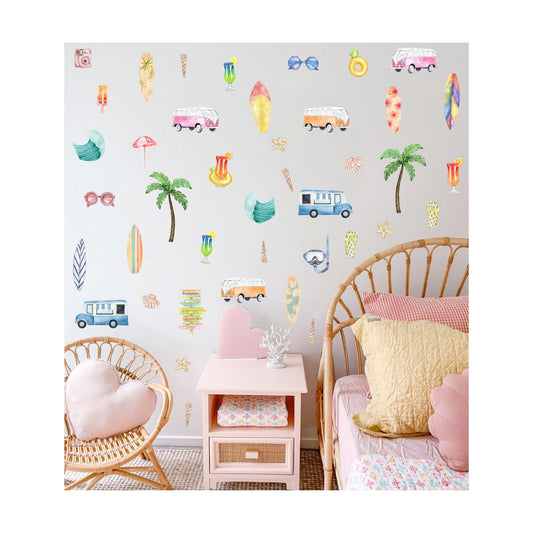 Watercolor Wall Decal / Summer Surfing