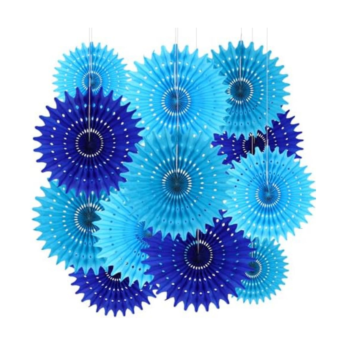 12PCS Paper Fans Blue Party Decorations Tissue Paper Flowers Decorations for Girl Groovy Birthday Baby Shower Wedding Bachelorette Room Wall Hanging Décor
