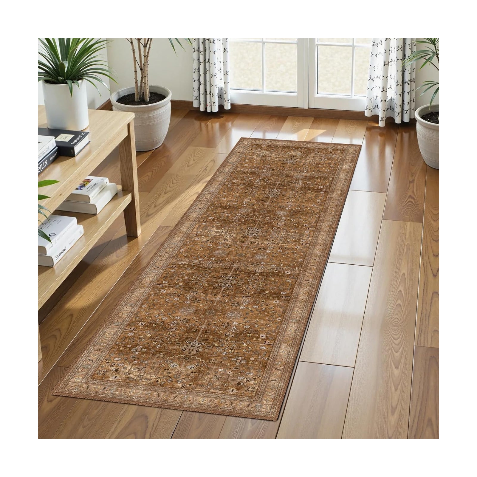 Washable Area Rug 2'6'' x 8' Vintage Traditional Persian Mat - Foldable Distressed Non-Slip Machine Washable Carpet for