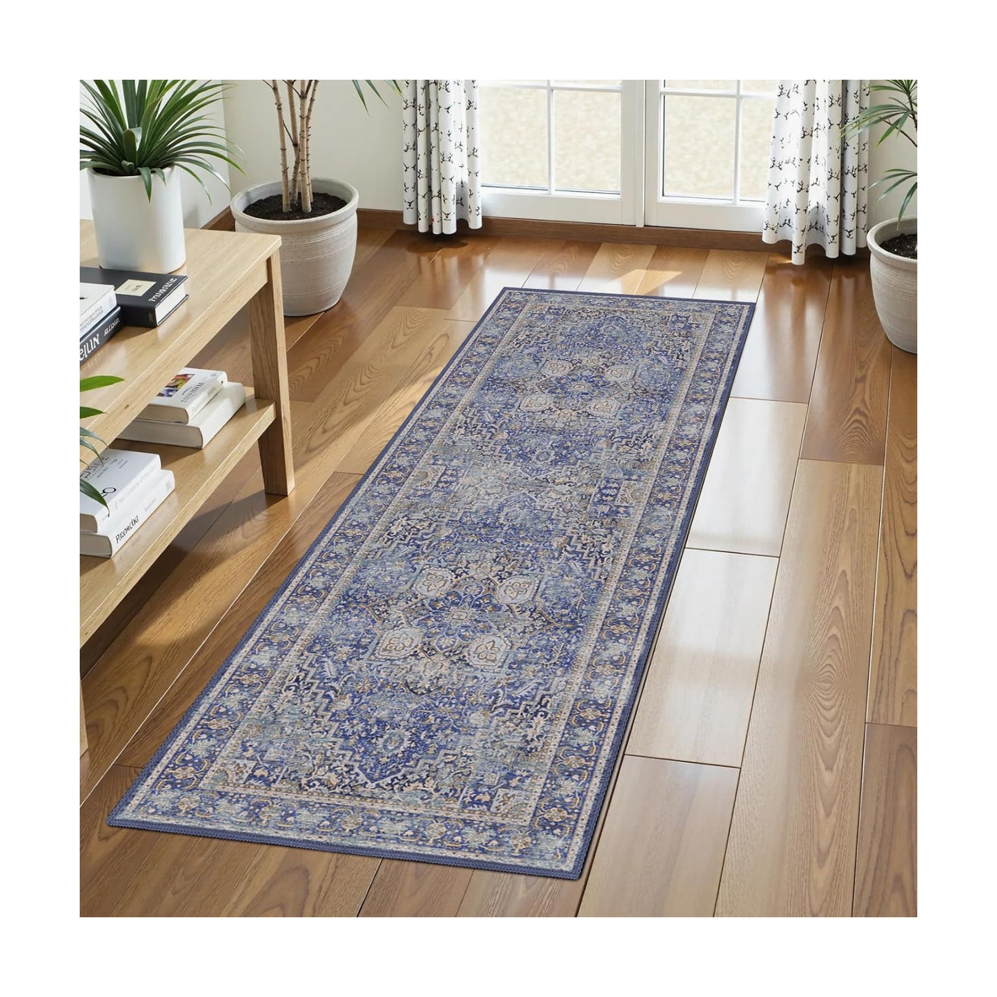 Washable Area Rug 2'6'' x 8' Vintage Traditional Persian Mat - Foldable Distressed Non-Slip Machine Washable Carpet for