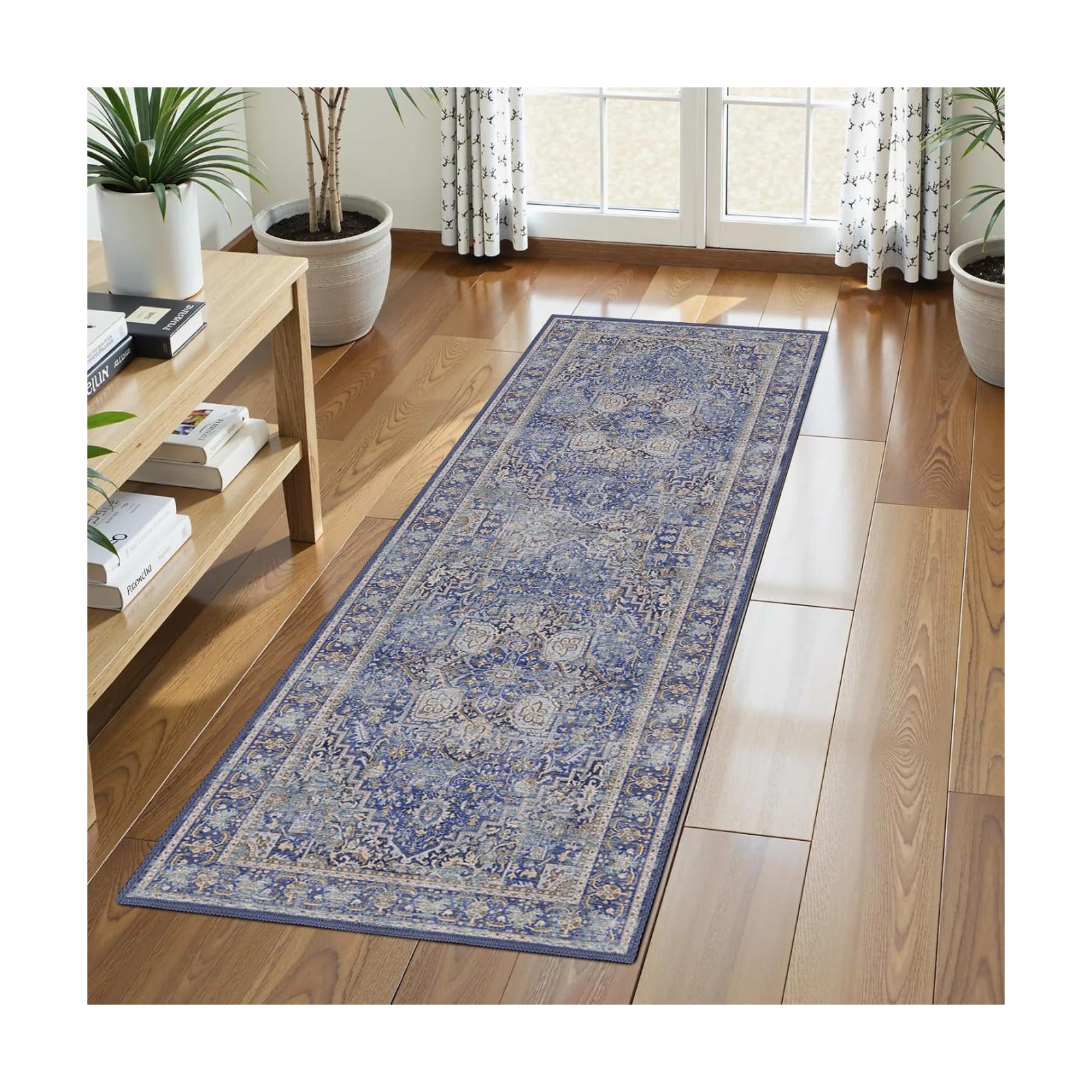 Washable Area Rug 2'6'' x 8' Vintage Traditional Persian Mat - Foldable Distressed Non-Slip Machine Washable Carpet for