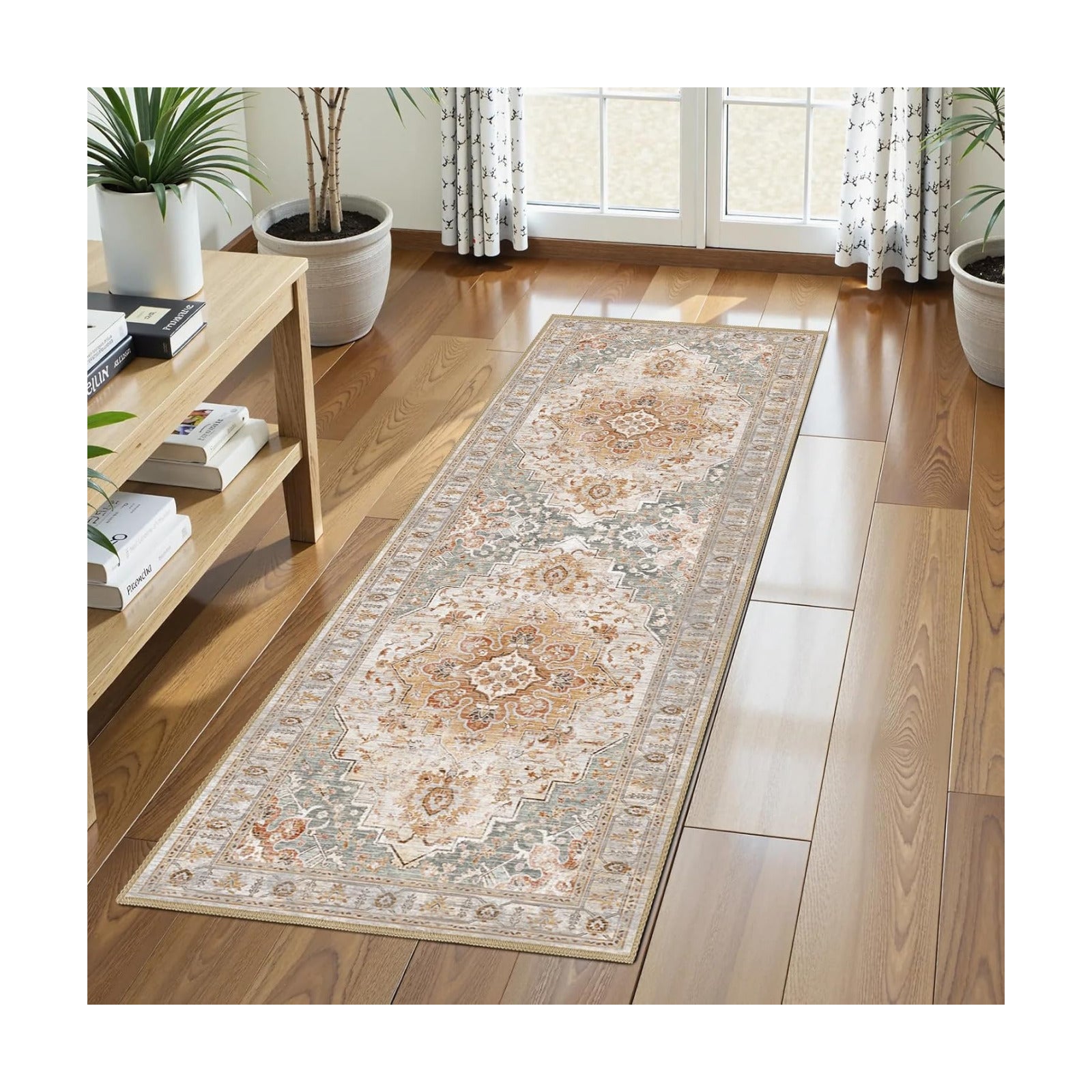 Washable Area Rug 2'6'' x 8' Vintage Traditional Persian Mat - Foldable Distressed Non-Slip Machine Washable Carpet for