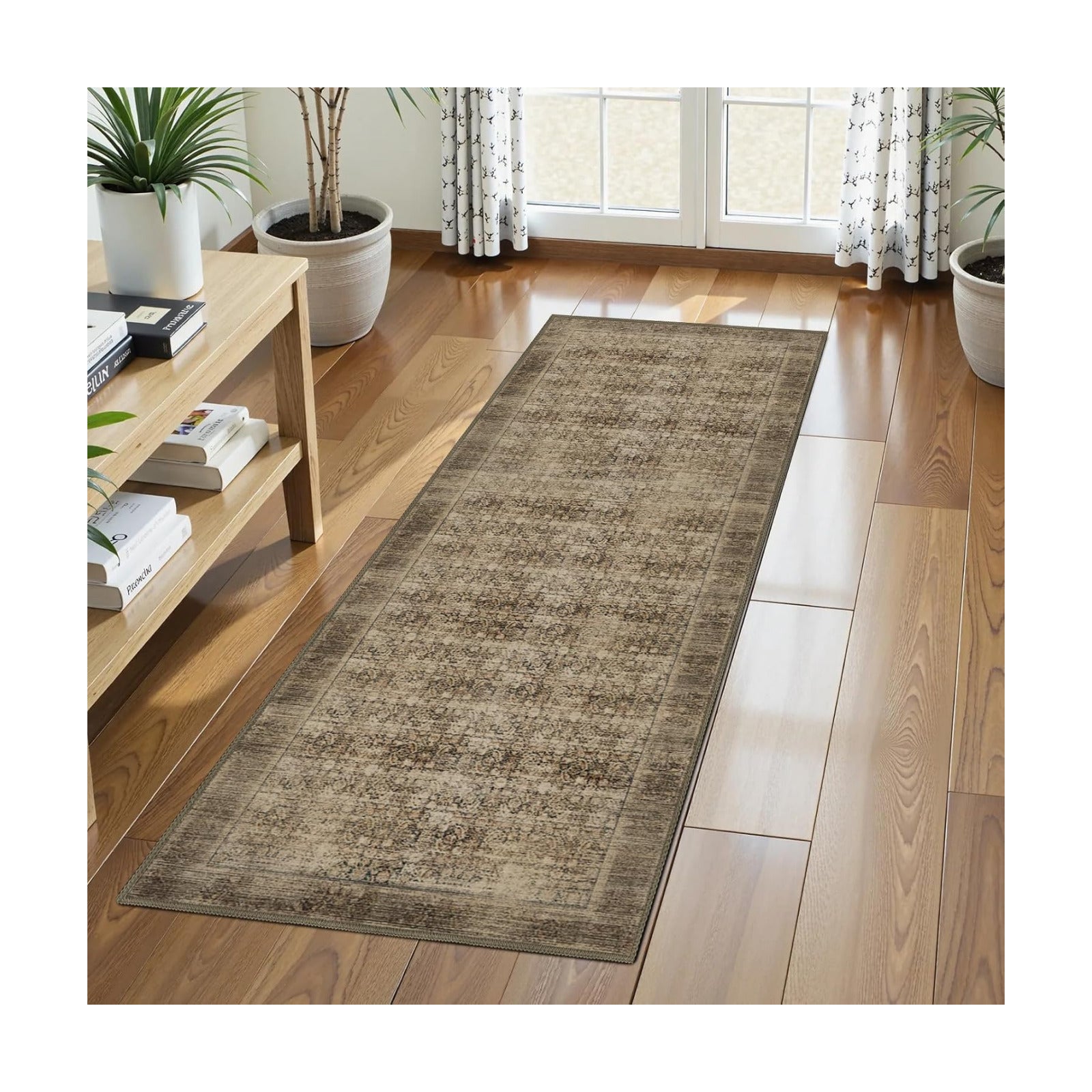 Washable Area Rug 2'6'' x 8' Vintage Traditional Persian Mat - Foldable Distressed Non-Slip Machine Washable Carpet for