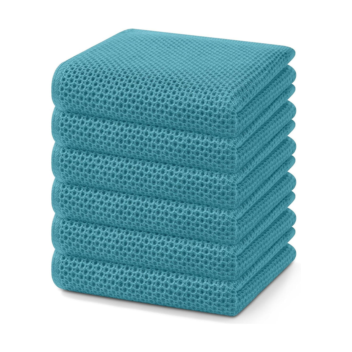 Homaxy 100% Cotton Waffle Weave Kitchen Dish Towels 6-Pack, Lake Blue | 13 x 28 Inches, Ultra Soft Absorbent Dish