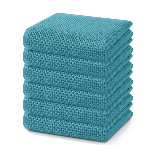 Homaxy 100% Cotton Waffle Weave Kitchen Dish Towels 6-Pack, Lake Blue | 13 x 28 Inches, Ultra Soft Absorbent Dish