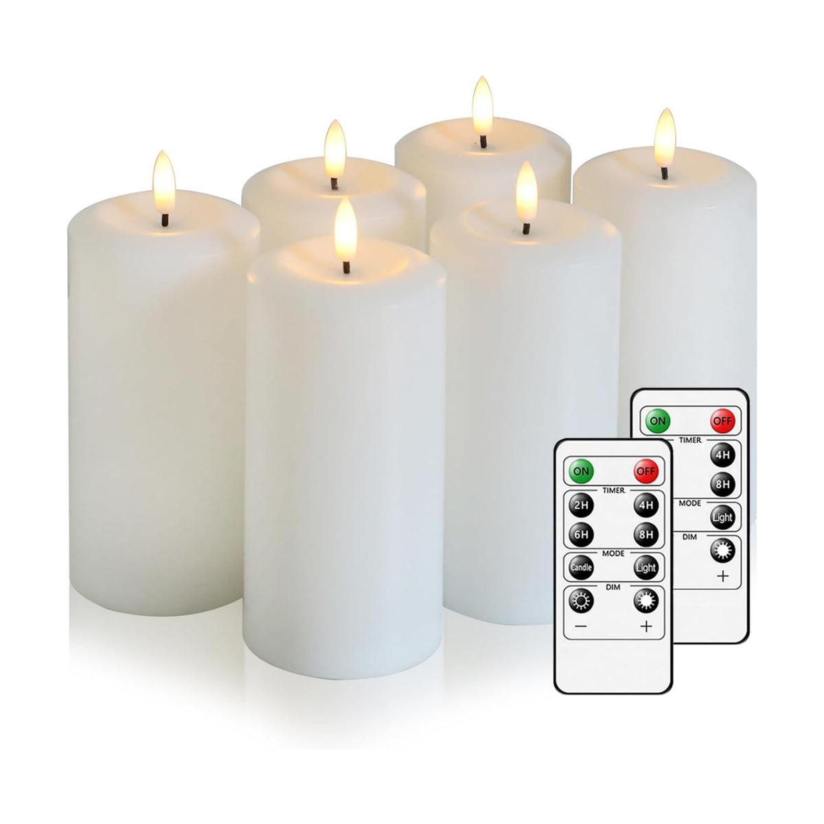 Flameless Candles Battery Operated with Remote and 2/4/6/8 H Timer, 6pcs Flickering Fake Electric Candles for Festival