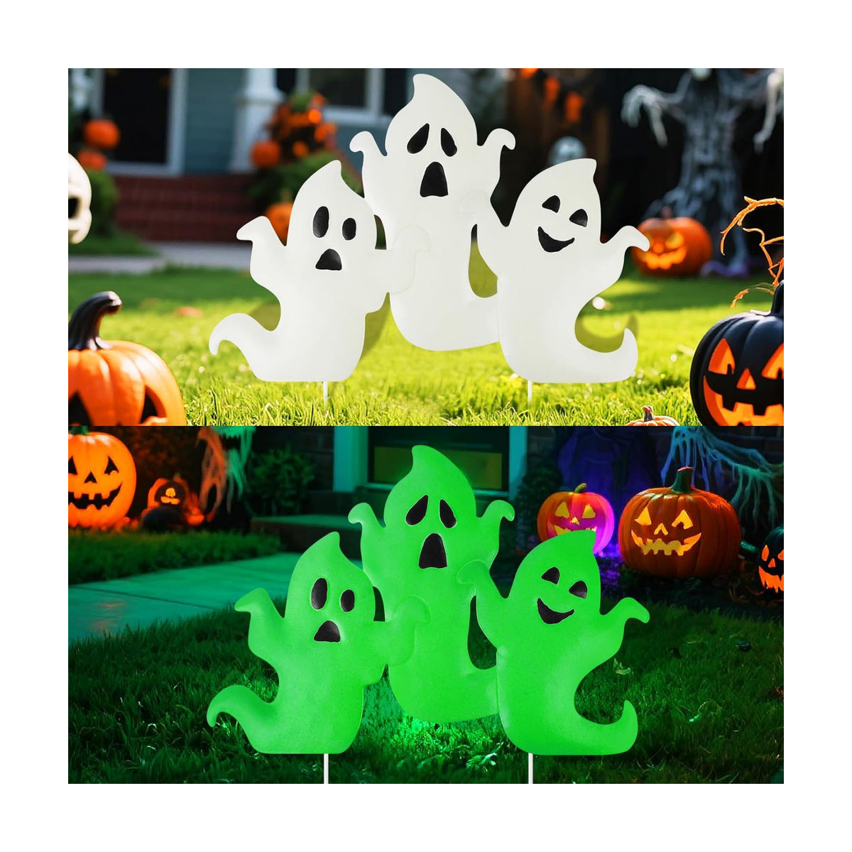 YiYa Halloween Garden Decorations Metal Halloween Ghost Yard Signs with Stake Metal Ghost Stakes with Glow in The Dark for Outdoor Lawn Decor Yard Garden Decor