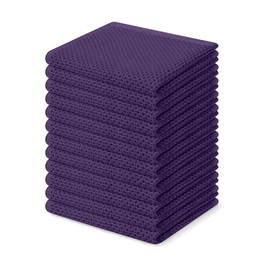 Homaxy 100% Cotton Waffle Weave Kitchen Dish Cloths 12-Pack, Eggplant | 12 x 12 Inches, Ultra Soft Absorbent Dish