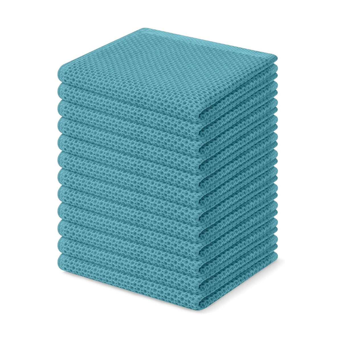 Homaxy 100% Cotton Waffle Weave Kitchen Dish Cloths 12-Pack, Lake Blue | 12 x 12 Inches, Ultra Soft Absorbent Dish