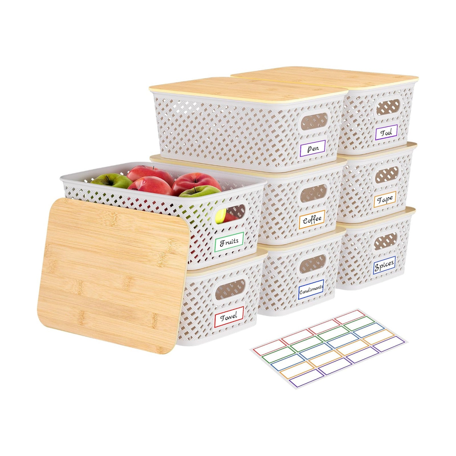8 Packs Plastic Storage Bins / Cream White / Set of 8
