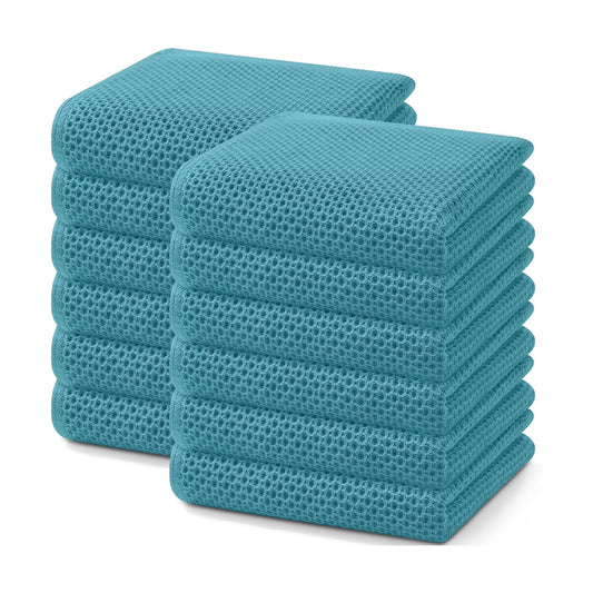 Homaxy 100% Cotton Waffle Weave Kitchen Dish Towels 12-Pack, Lake Blue | 13 x 28 Inches, Ultra Soft Absorbent Dish