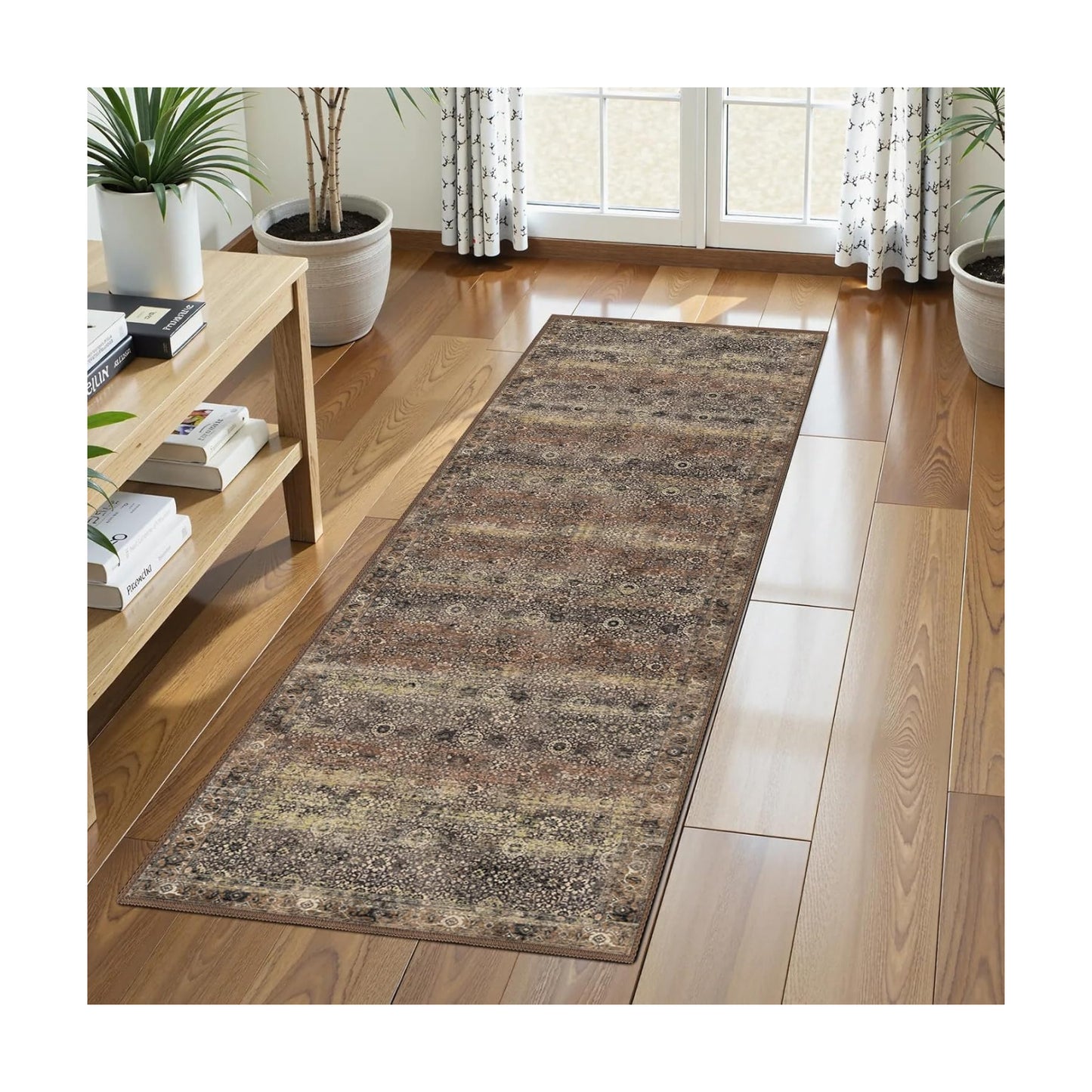 Washable Area Rug 2'6'' x 8' Vintage Traditional Persian Mat - Foldable Distressed Non-Slip Machine Washable Carpet for