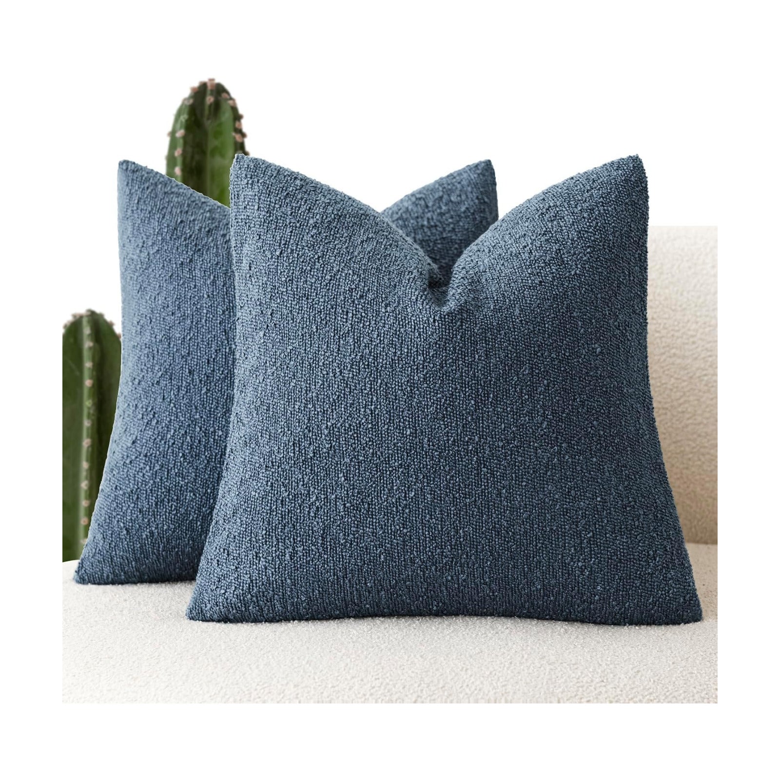 Textured Boucle Throw Pillow Covers Accent Solid Pillow Cases Soft / 18 x 18 / Blue Ashes / Set of 2