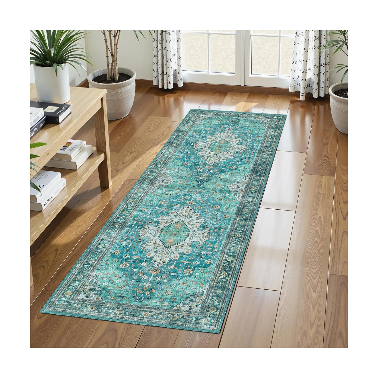 Washable Area Rug 2'6'' x 8' Vintage Traditional Persian Mat - Foldable Distressed Non-Slip Machine Washable Carpet for