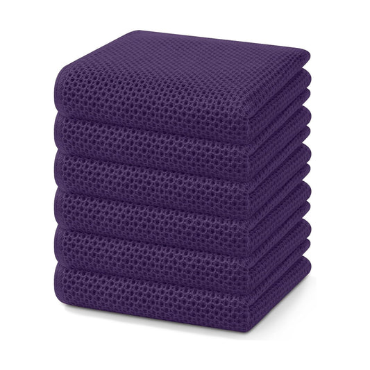 Homaxy 100% Cotton Waffle Weave Kitchen Dish Towels 6-Pack, Eggplant | 13 x 28 Inches, Ultra Soft Absorbent Dish