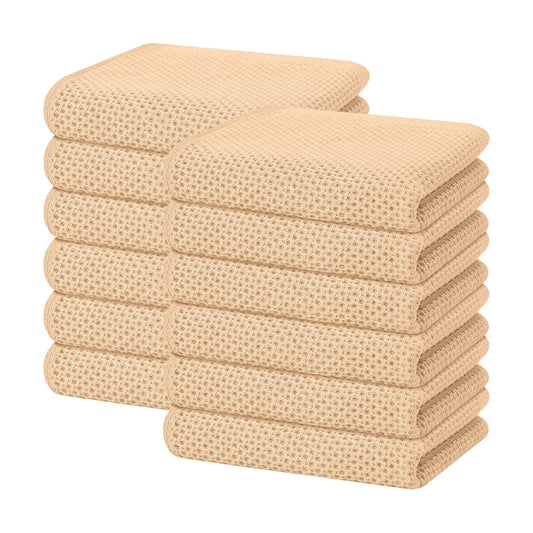 Homaxy 100% Cotton Waffle Weave Kitchen Dish Towels 12-Pack, Apricot | 13 x 28 Inches, Ultra Soft Absorbent Dish