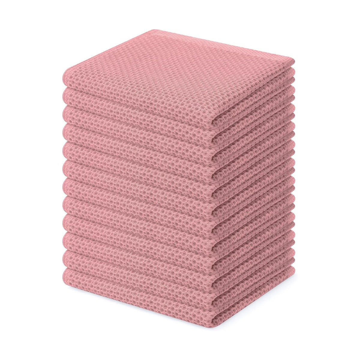 Homaxy 100% Cotton Waffle Weave Kitchen Dish Cloths 12-Pack, Dried Rose | 12 x 12 Inches, Ultra Soft Absorbent Dish