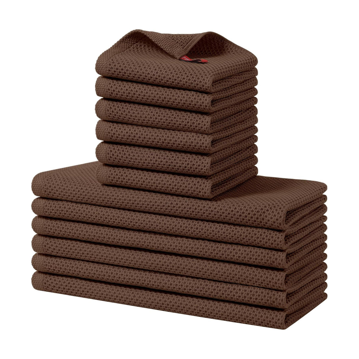 Homaxy 12 Pack 100% Cotton Kitchen Towels and Dishcloths Set, Coffee | 12 x 12 Inches and 13 x 28 Inches Kitchen Towels
