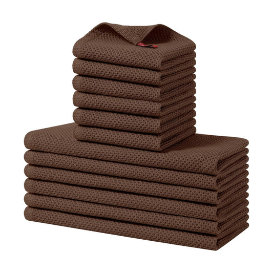 Homaxy 12 Pack 100% Cotton Kitchen Towels and Dishcloths Set, Coffee | 12 x 12 Inches and 13 x 28 Inches Kitchen Towels