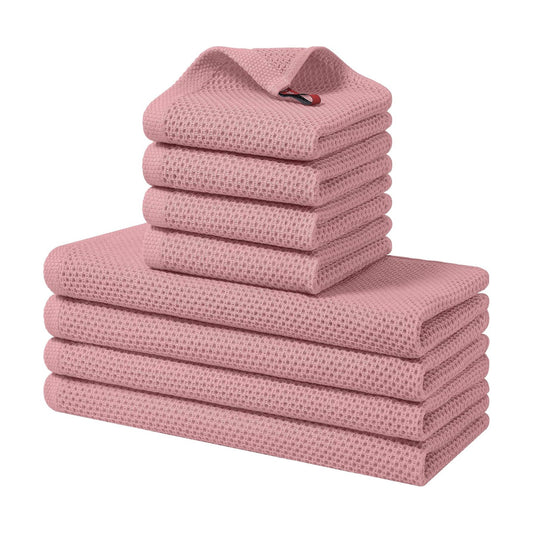 Homaxy 8 Pack 100% Cotton Kitchen Towels and Dishcloths Set, Dried Roses | 12 x 12 Inches and 13 x 28 Inches Kitchen
