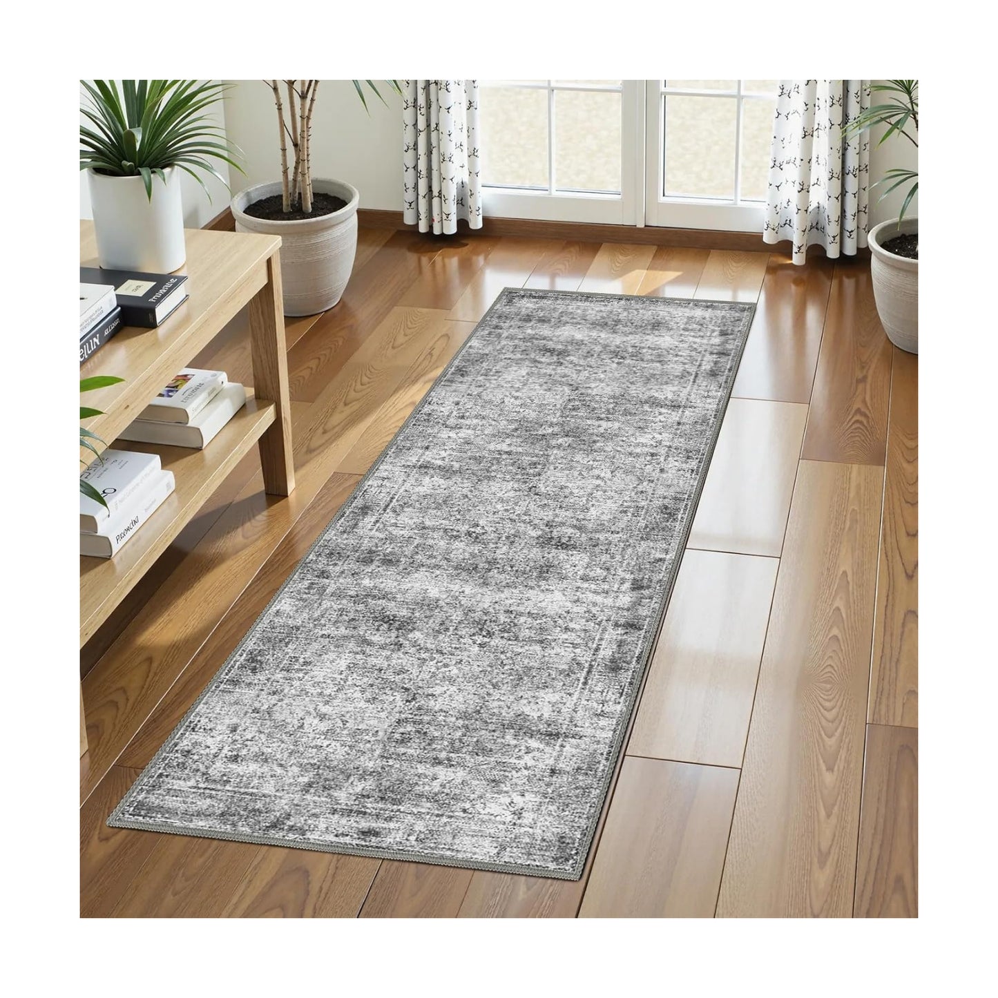 Washable Area Rug 2'6'' x 8' Vintage Traditional Persian Mat - Foldable Distressed Non-Slip Machine Washable Carpet for